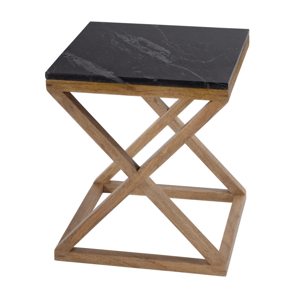 Butler Specialty Braylon Stylish Square Marble & Wood End Table With Sturdy X Base For Modern Living Room Decor Black Mango Solids,Marble,Mdf 5329414-butler