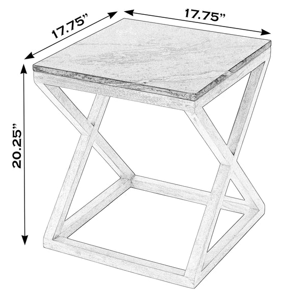 Butler Specialty Braylon Stylish Square Marble & Wood End Table With Sturdy X Base For Modern Living Room Decor Black Mango Solids,Marble,Mdf 5329414-butler