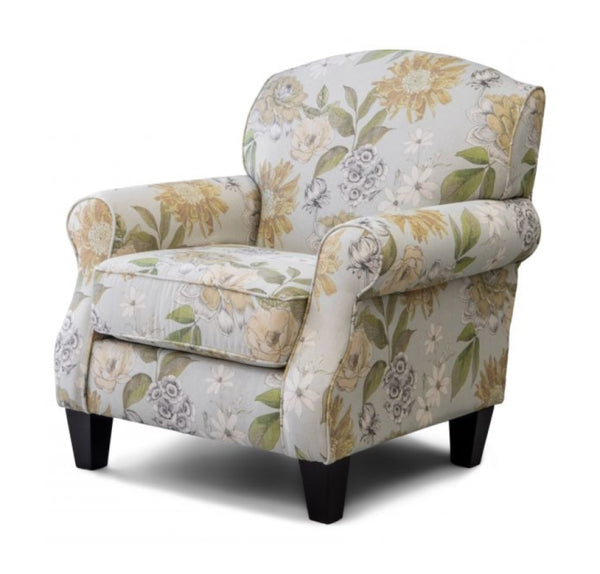 Fusion Celadon Flora Powder Accent Chair With Rolled Arms & Tapered Legs – Stylish Multi-pattern Design Multi S ,50% Polyester 24% Cotton 12% Rayon 14% Linen 532 Flora Powder Accent Chair