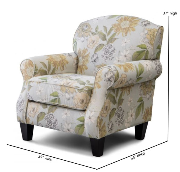 Fusion Celadon Flora Powder Accent Chair With Rolled Arms & Tapered Legs – Stylish Multi-pattern Design Multi S ,50% Polyester 24% Cotton 12% Rayon 14% Linen 532 Flora Powder Accent Chair