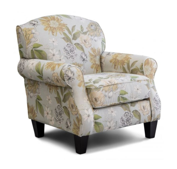 Fusion Celadon Flora Powder Accent Chair With Rolled Arms & Tapered Legs – Stylish Multi-pattern Design Multi S ,50% Polyester 24% Cotton 12% Rayon 14% Linen 532 Flora Powder Accent Chair