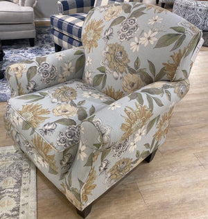 Fusion Celadon Flora Powder Accent Chair With Rolled Arms & Tapered Legs – Stylish Multi-pattern Design Multi S ,50% Polyester 24% Cotton 12% Rayon 14% Linen 532 Flora Powder Accent Chair