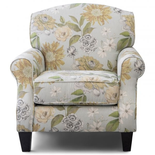 Fusion Celadon Flora Powder Accent Chair With Rolled Arms & Tapered Legs – Stylish Multi-pattern Design Multi S ,50% Polyester 24% Cotton 12% Rayon 14% Linen 532 Flora Powder Accent Chair
