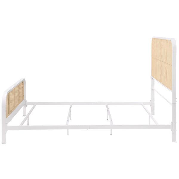 English Elm Randall White Coastal Open Cane Queen Bed with Metal Frame, Rounded Corners & Breezy Island Charm B062P378328