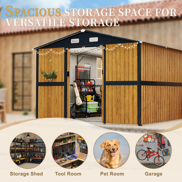 English Elm 10x12 Galvanized Steel Outdoor Shed with Lockable Entry Windows and Sloped Roof W1598S00032