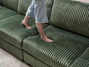 English Elm Convertible U-Shaped Sofa With Storage, Modern Corduroy Design For Spacious Living Rooms, Green W1793S00029