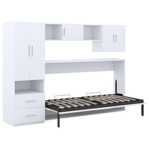 English Elm Twin Murphy Bed with Shelves Drawers Wardrobe & Fold-Down Desk White — Space-Saving Modern Guest Solution GX002022AAK