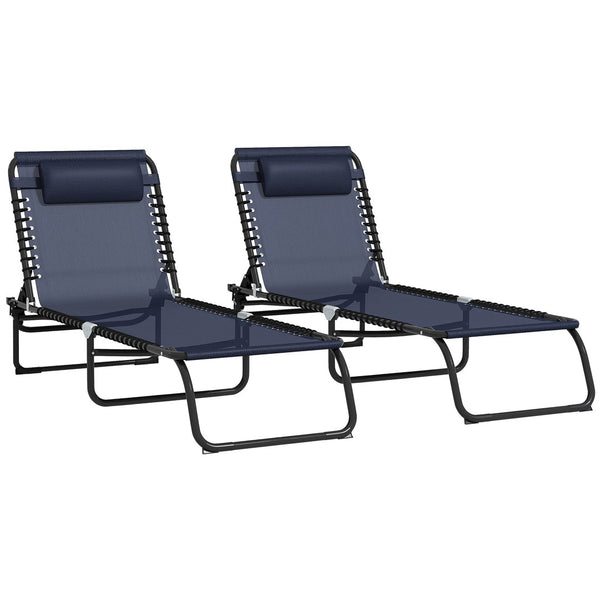 English Elm Outsunny Folding Chaise Lounge Set Of 2 - Adjustable Pool Chairs With Pillow For Ultimate Comfort W2225P174368-GIGA