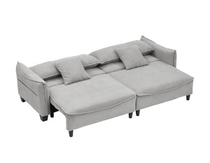 English Elm Sofa Gray Corduroy Convertible Sofa Bed with 2 Throw Pillows, 3-Seater, Solid Wood Frame, 500lb Capacity W1278S00041
