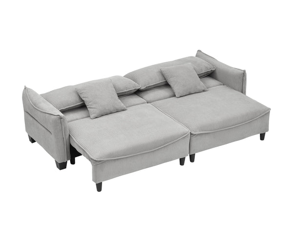 English Elm Sofa Gray Corduroy Convertible Sofa Bed with 2 Throw Pillows, 3-Seater, Solid Wood Frame, 500lb Capacity W1278S00041