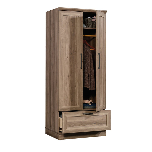 English Elm Wardrobe/Storage Brown Finish Engineered Wood Closet with Adjustable Shelves, Rod & Smooth Drawer (71.3") B356P402764