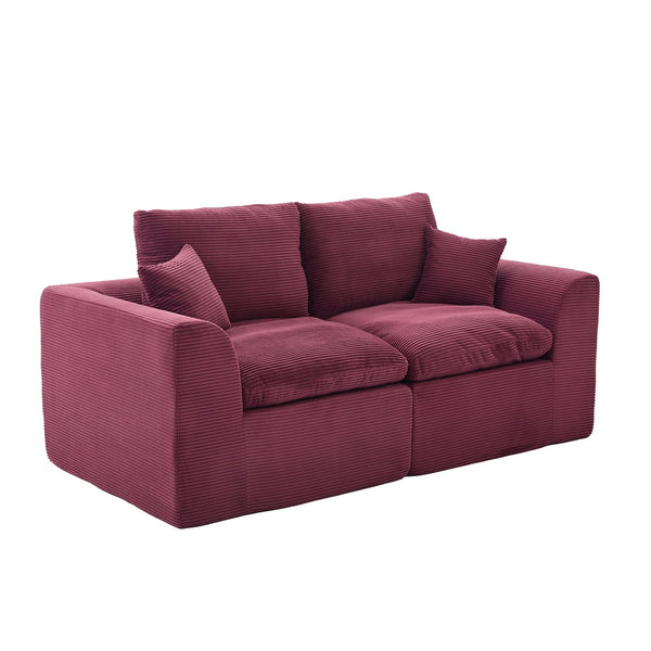 English Elm UNITED Cloud Couch Modular Sectional Sofa with Corduroy Cover, Ergonomic 2-Seater, No Assembly Needed WINE RED W1568P371121