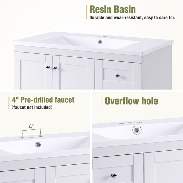 English Elm 72-inch Shaker Double Bathroom Vanity White Mdf Soft Close Drawers Resin Basin N729P000029K