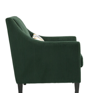 English Elm COOLMORE Modern Accent Chair with Plush Corduroy Upholstery, Solid Wood Frame and Two Pillows Emerald W395P195360