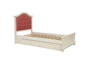 English Elm Contemporary Twin Bed with Trundle and Tufted Upholstered Headboard, Sturdy Slats, Kids Bedroom Furniture Pink,White 83 L x 12 W x 9 H B011S02033