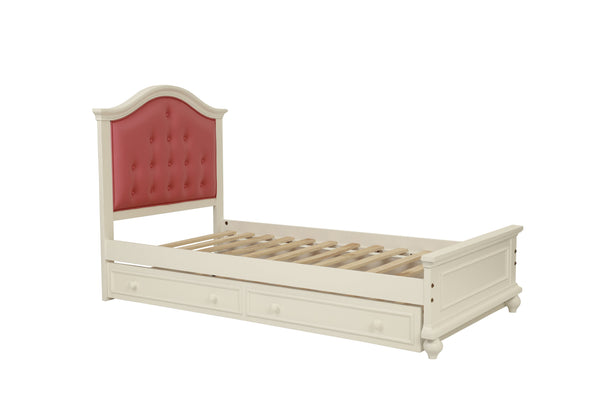 English Elm Contemporary Twin Bed with Trundle and Tufted Upholstered Headboard, Sturdy Slats, Kids Bedroom Furniture Pink,White 83 L x 12 W x 9 H B011S02033