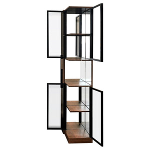 English Elm 70" Glass Display Cabinet with 5-Tier Pull-Out Shelves, Adjustable LED Lighting, Versatile Storage W331S00196