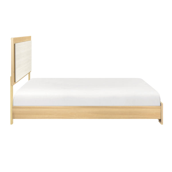 English Elm Contemporary LED Panel Queen Bed with Integrated Lighting, Sleek Wooden Frame and Modern Headboard Design Natural,White 67.5 L x 30.5 W x 5.5 H B011S01704