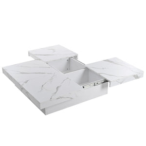 English Elm Square Marble Veneer Coffee Table with Sliding Top Hidden Storage Pedestal Base White N735P388120K