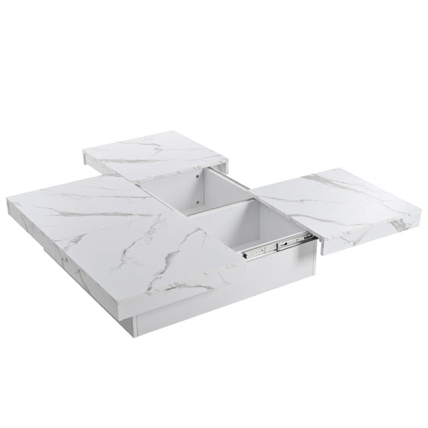 English Elm Square Marble Veneer Coffee Table with Sliding Top Hidden Storage Pedestal Base White N735P388120K