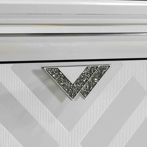 English Elm Contemporary Art Deco Nightstand with Hidden Jewelry Drawer Usb Port Acrylic Legs White B2741P436971