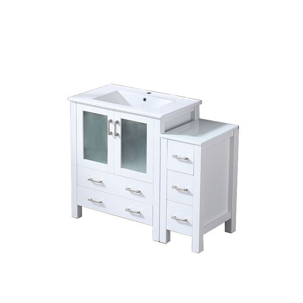 English Elm White Single Bath Vanity 42" W x 18.25" D with Side Cabinet, Soft-Close Drawers, Scratch-Resist Top B2731S00966