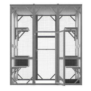 English Elm Outdoor Fir Wood Cat Enclosure Three Tier Six Platform Habitat with Waterproof Roof W1598P390796