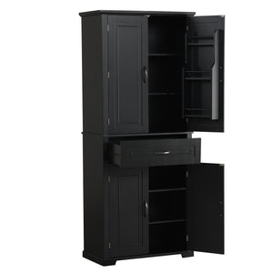English Elm Bathroom Tall Storage Cabinet with Doors and Drawer, Adjustable Shelf, Anti-Tip Safety, MDF Finish Black N725P210330B