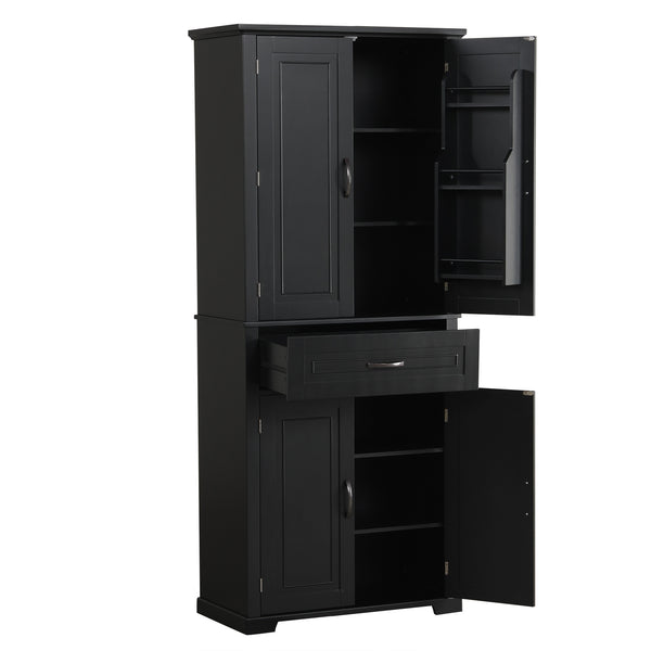 English Elm Bathroom Tall Storage Cabinet with Doors and Drawer, Adjustable Shelf, Anti-Tip Safety, MDF Finish Black N725P210330B
