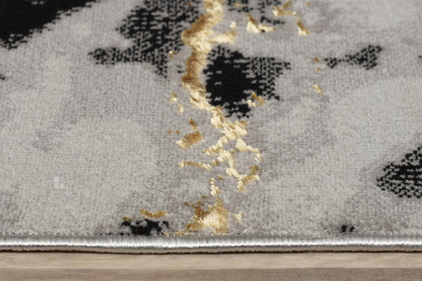 English Elm "Tali" Tali Luxury Area Rug - Grey & Black Abstract Design With Gold Accents For Modern Living Spaces B030P216144