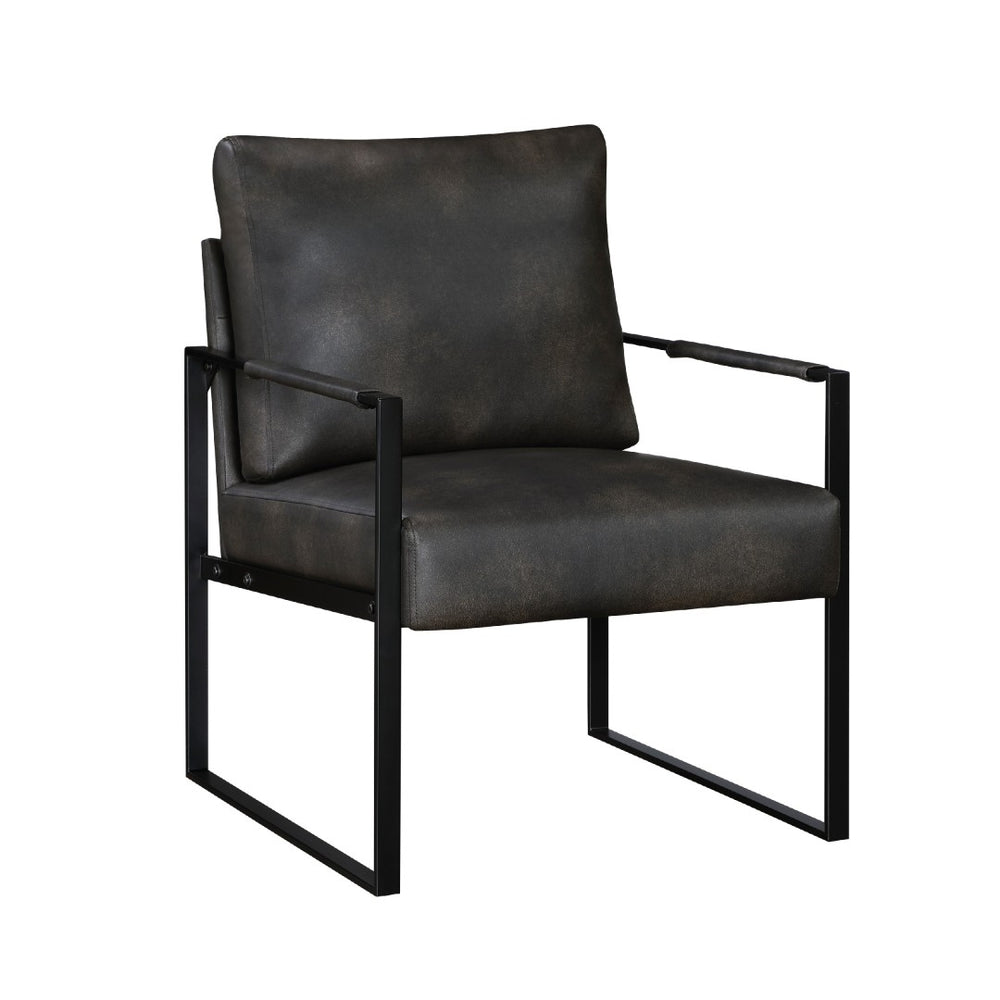 English Elm Mackie Industrial Modern Accent Chair Faux Leather Upholstery Powder Coated Metal Frame Black+ Gray B056P417028