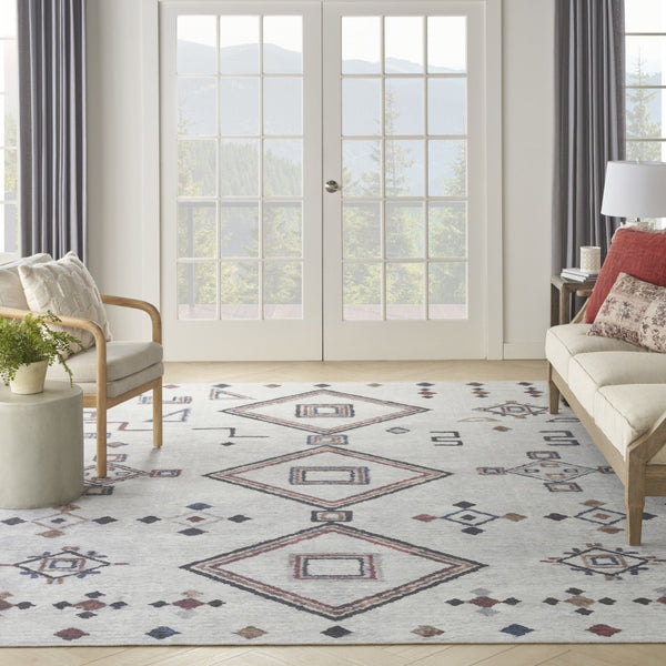 HomeRoots 9' X 12' Gray and Brown Geometric Area Rug – Washable Power Loom Design for Modern Living Spaces 533000