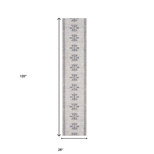 Homeroots 10' Runner Gray Geometric Power Loom Washable Runner Rug  Cotton Blend 533001