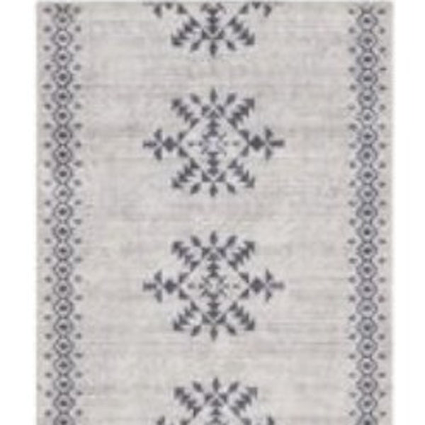 Homeroots 10' Runner Gray Geometric Power Loom Washable Runner Rug  Cotton Blend 533001