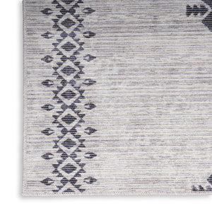 Homeroots 10' Runner Gray Geometric Power Loom Washable Runner Rug  Cotton Blend 533001