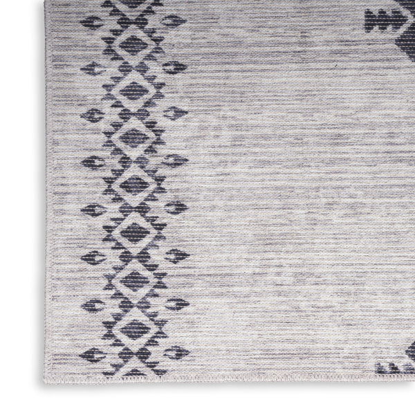 Homeroots 10' Runner Gray Geometric Power Loom Washable Runner Rug  Cotton Blend 533001