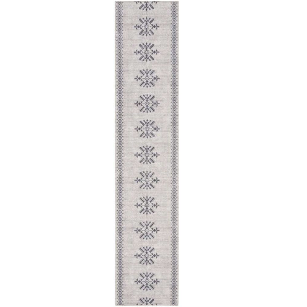 Homeroots 10' Runner Gray Geometric Power Loom Washable Runner Rug  Cotton Blend 533001