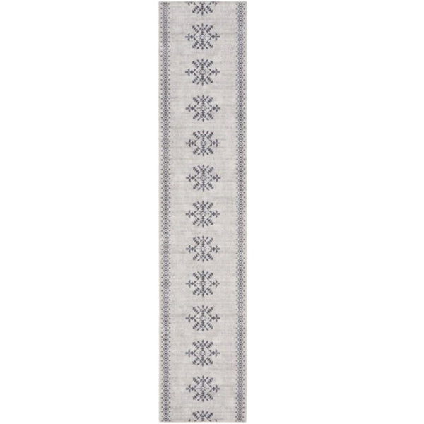 Homeroots 10' Runner Gray Geometric Power Loom Washable Runner Rug  Cotton Blend 533001