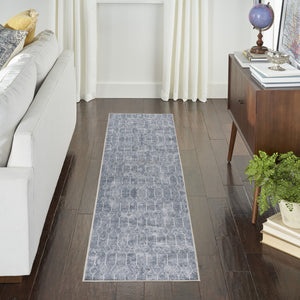 Homeroots 10' Blue And Gray Geometric Power Loom Washable Runner Rug  Cotton Blend 533002