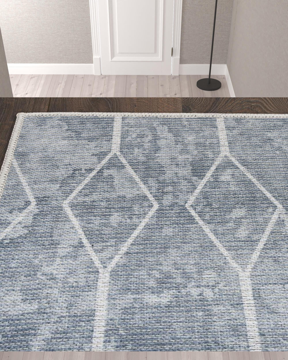 Homeroots 10' Blue And Gray Geometric Power Loom Washable Runner Rug  Cotton Blend 533002
