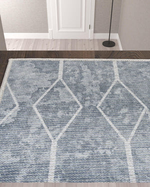 Homeroots 10' Blue And Gray Geometric Power Loom Washable Runner Rug  Cotton Blend 533002
