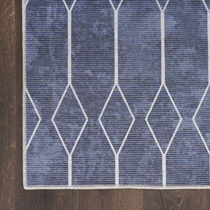 Homeroots 10' Runner Blue Geometric Power Loom Washable Runner Rug  Cotton Blend 533005