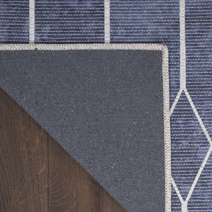 Homeroots 10' Runner Blue Geometric Power Loom Washable Runner Rug  Cotton Blend 533005