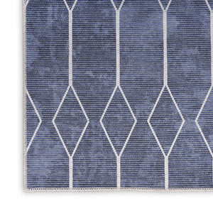 Homeroots 10' Runner Blue Geometric Power Loom Washable Runner Rug  Cotton Blend 533005