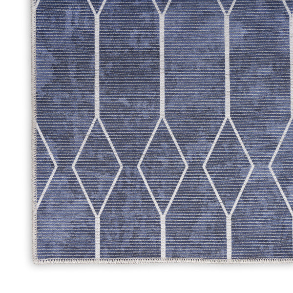 Homeroots 10' Runner Blue Geometric Power Loom Washable Runner Rug  Cotton Blend 533005