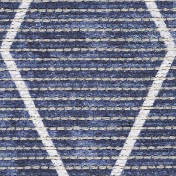 Homeroots 10' Runner Blue Geometric Power Loom Washable Runner Rug  Cotton Blend 533005