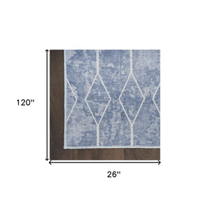 Homeroots 10' Blue And Off White Geometric Power Loom Washable Runner Rug  Cotton Blend 533006