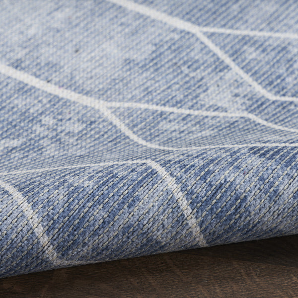 Homeroots 10' Blue And Off White Geometric Power Loom Washable Runner Rug  Cotton Blend 533006