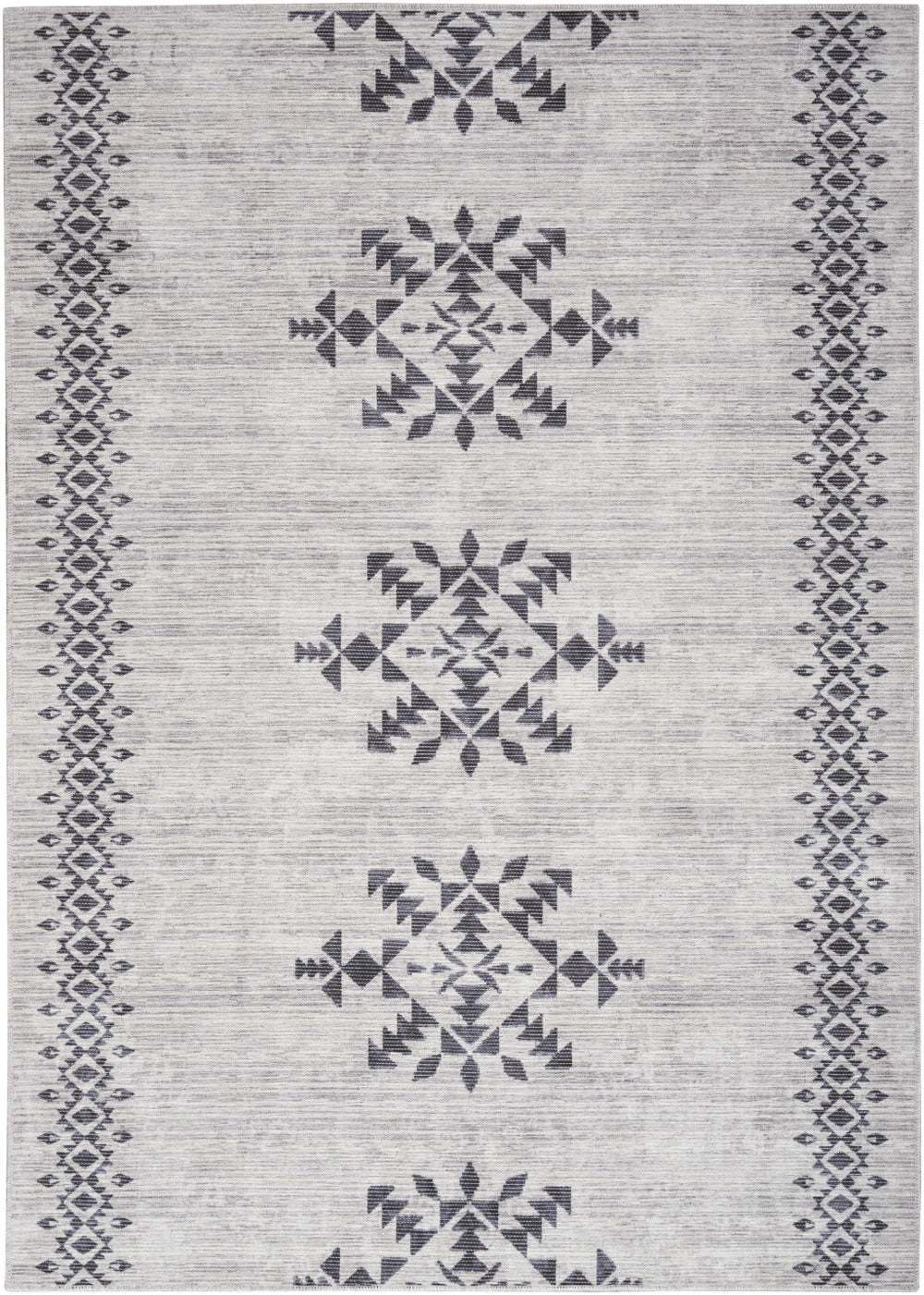 Homeroots 5' X 7' Gray And Ivory Geometric Power Loom Washable Area Rug  Cotton Blend 533007
