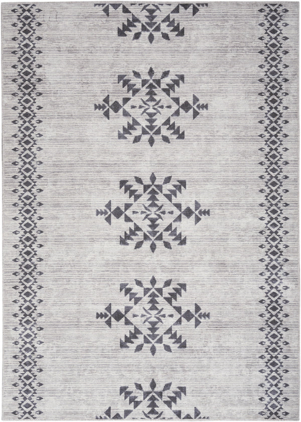 Homeroots 5' X 7' Gray And Ivory Geometric Power Loom Washable Area Rug  Cotton Blend 533007